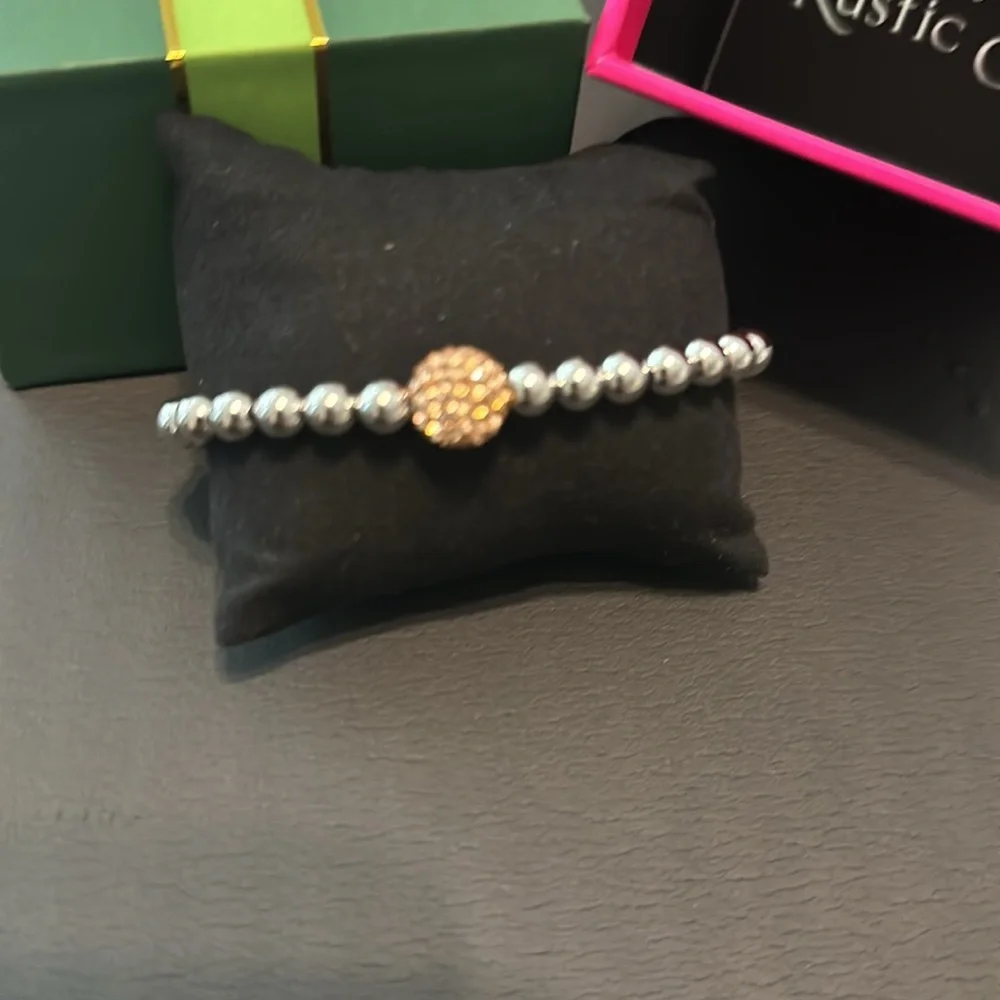 NWOT Rustic Cuff Ireland Silver Beaded Bracelet with Gold Bead - Picture 3 of 3